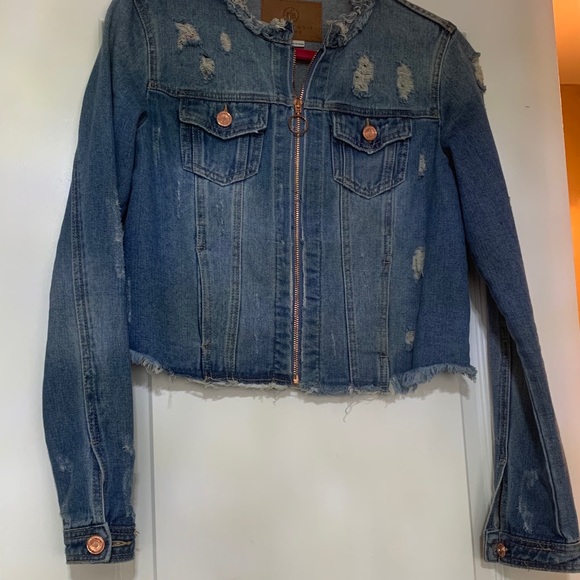 Distressed Denim Short Jacket - Picture 1 of 5
